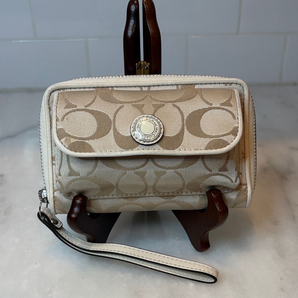 Coach Beige Signature Canvas Wristlet Wallet